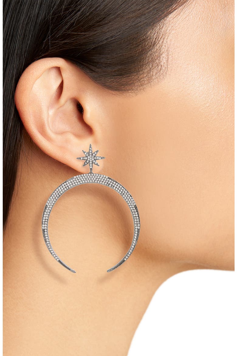 Pavé Moon Earrings, Alternate, color, BLACK