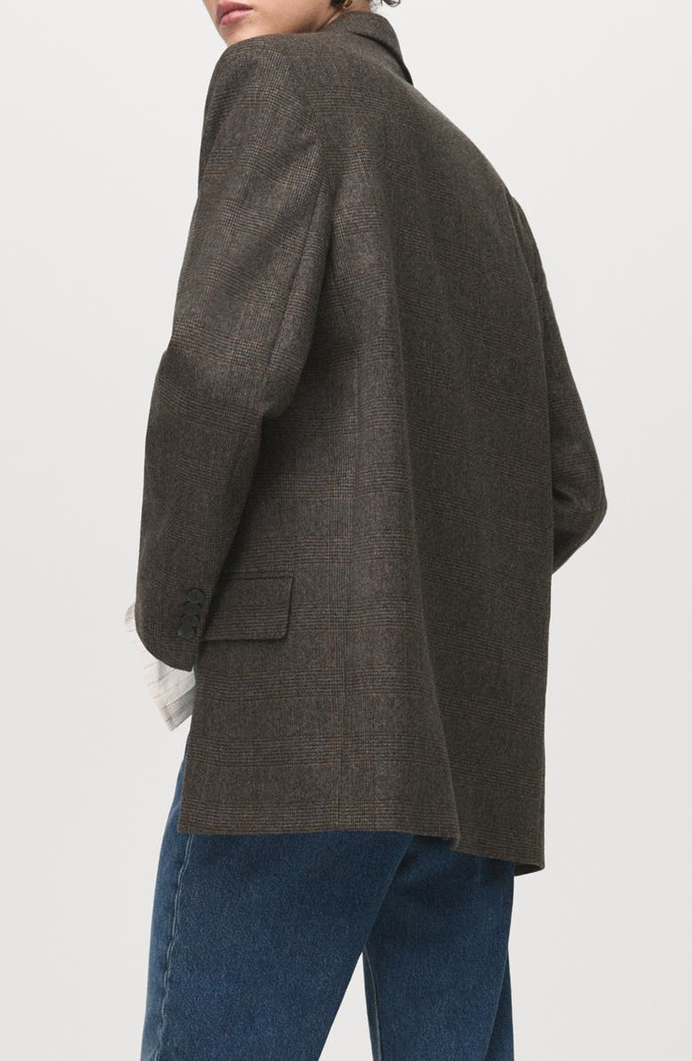 MANGO Houndstooth One-Button Wool Blend Blazer, Alternate, color, Brown