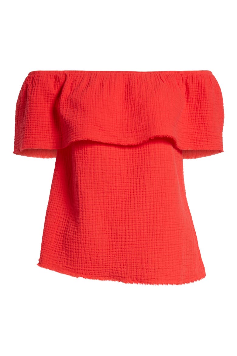 Ruffle Off the Shoulder Top, Alternate, color, RED