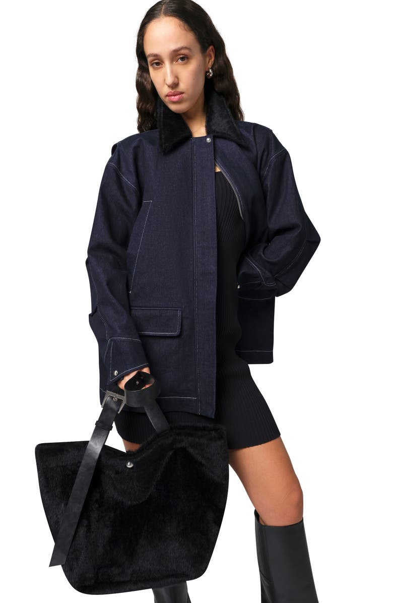 Apparis Clive Denim Chore Jacket with Faux Calf Hair Collar, Alternate, color, 