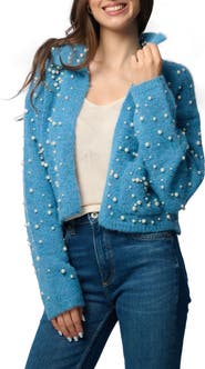 SAACHI Faux Pearl Bead Open Front Cardigan