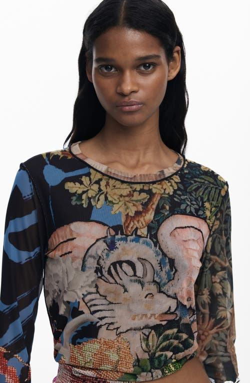 Desigual Long Sleeve Crop T-shirt In Multi