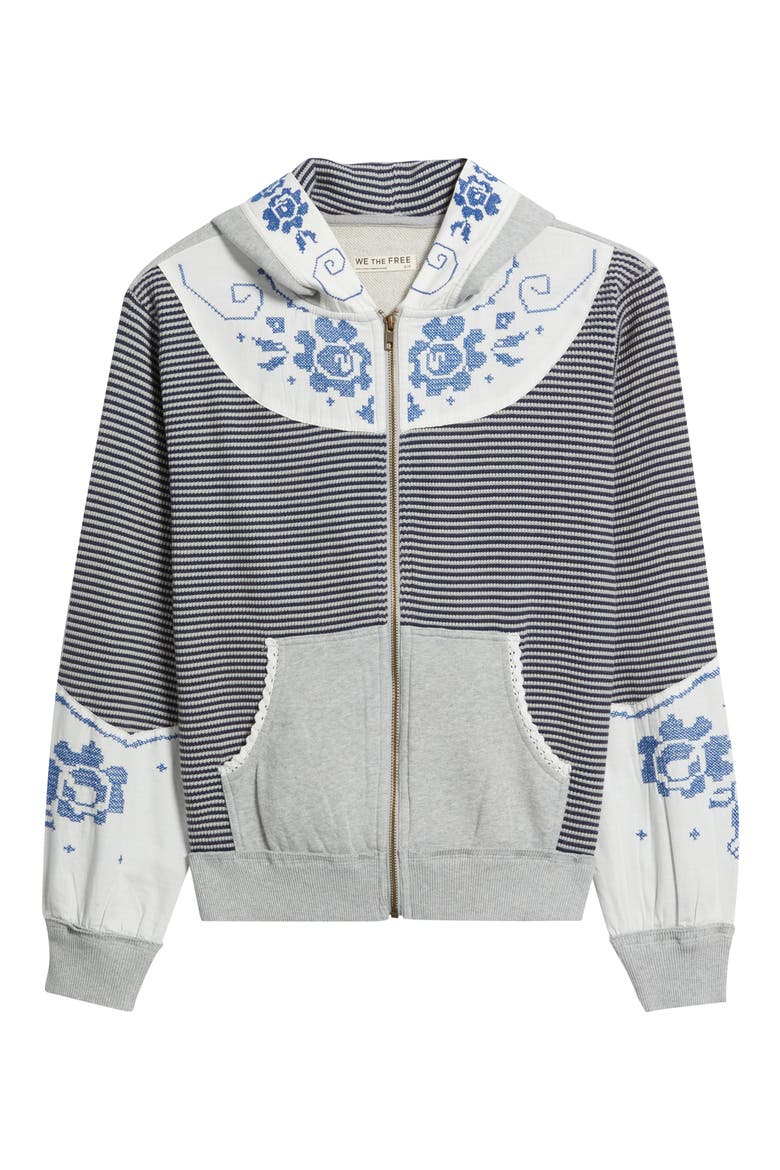 Lydia Mixed Media Zip-Up Hooded Sweater, Alternate, color, GREY COMBO