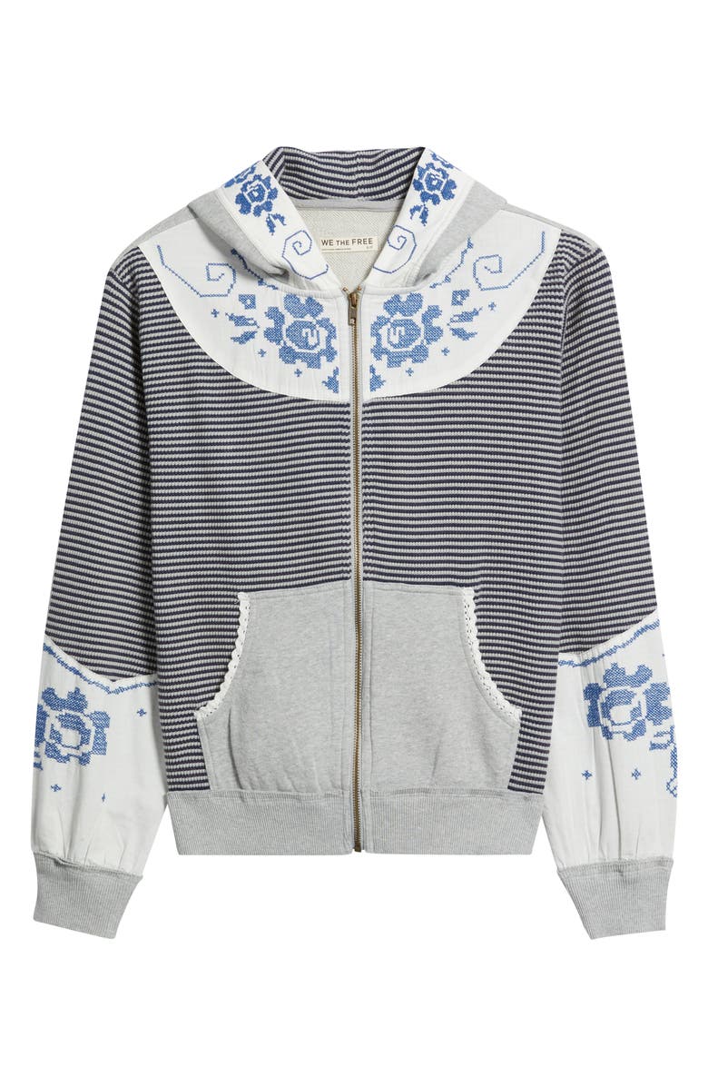 Free People Lydia Mixed Media Zip-Up Hooded Sweater, Main, color, Grey Combo