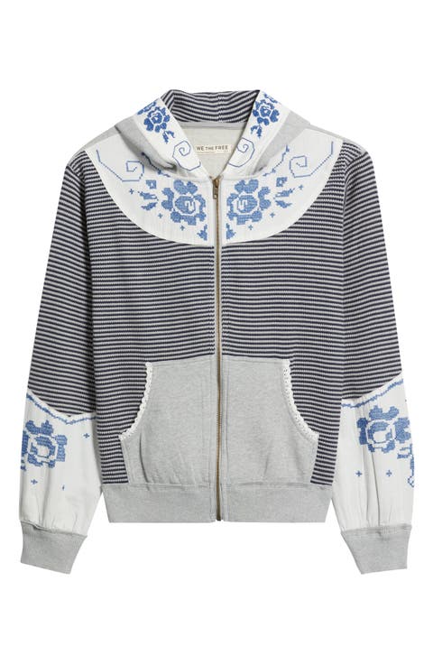 Lydia Mixed Media Zip-Up Hooded Sweater