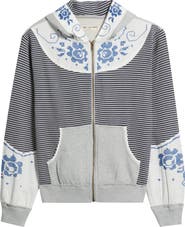 Free People Lydia Mixed Media Zip-Up Hooded Sweater