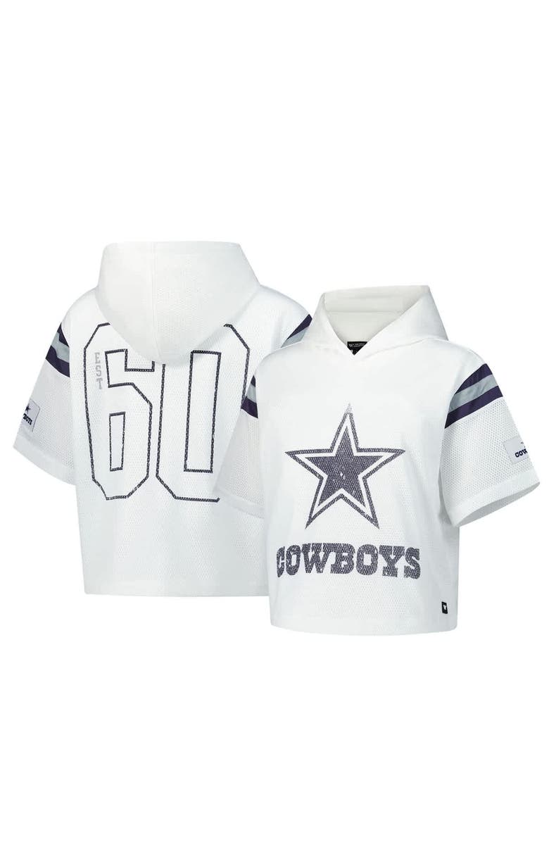 THE WILD COLLECTIVE Women's The Wild Collective White Dallas Cowboys Mesh Short Sleeve Hoodie T-Shirt, Alternate, color, White