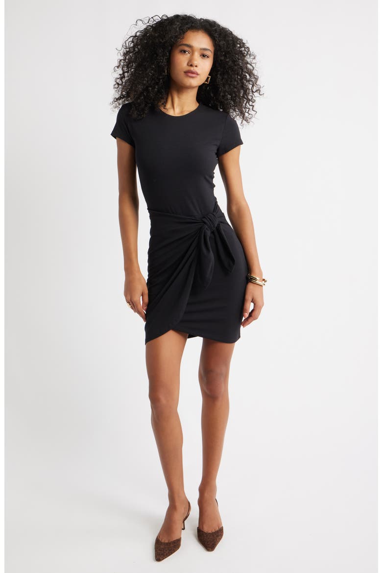 Short Sleeve Tie Minidress, Main, color, BLACK