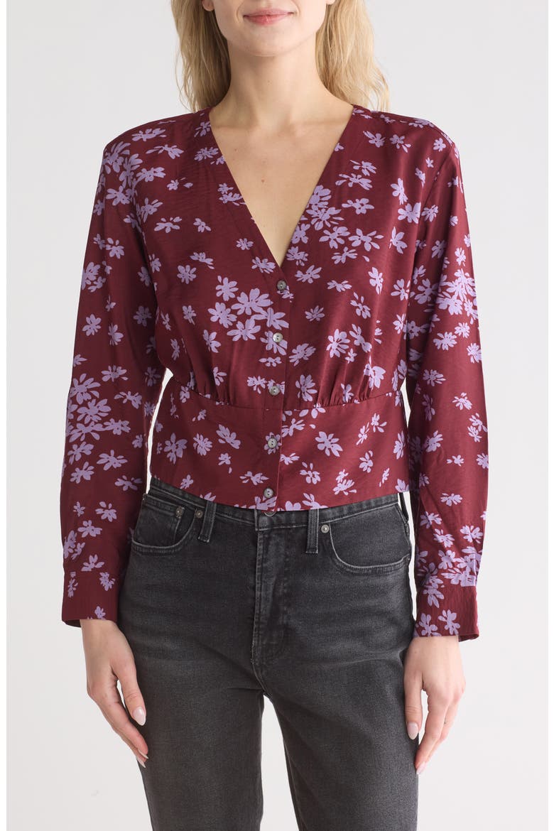 V-Neck Button-Front Shirt, Main, color, CABERNET