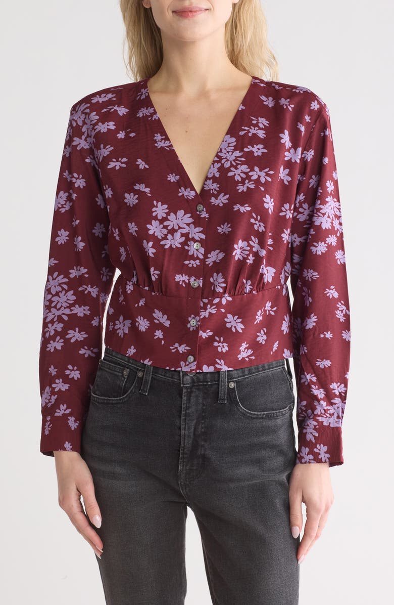 Madewell V-Neck Button-Front Shirt, Main, color, Cabernet