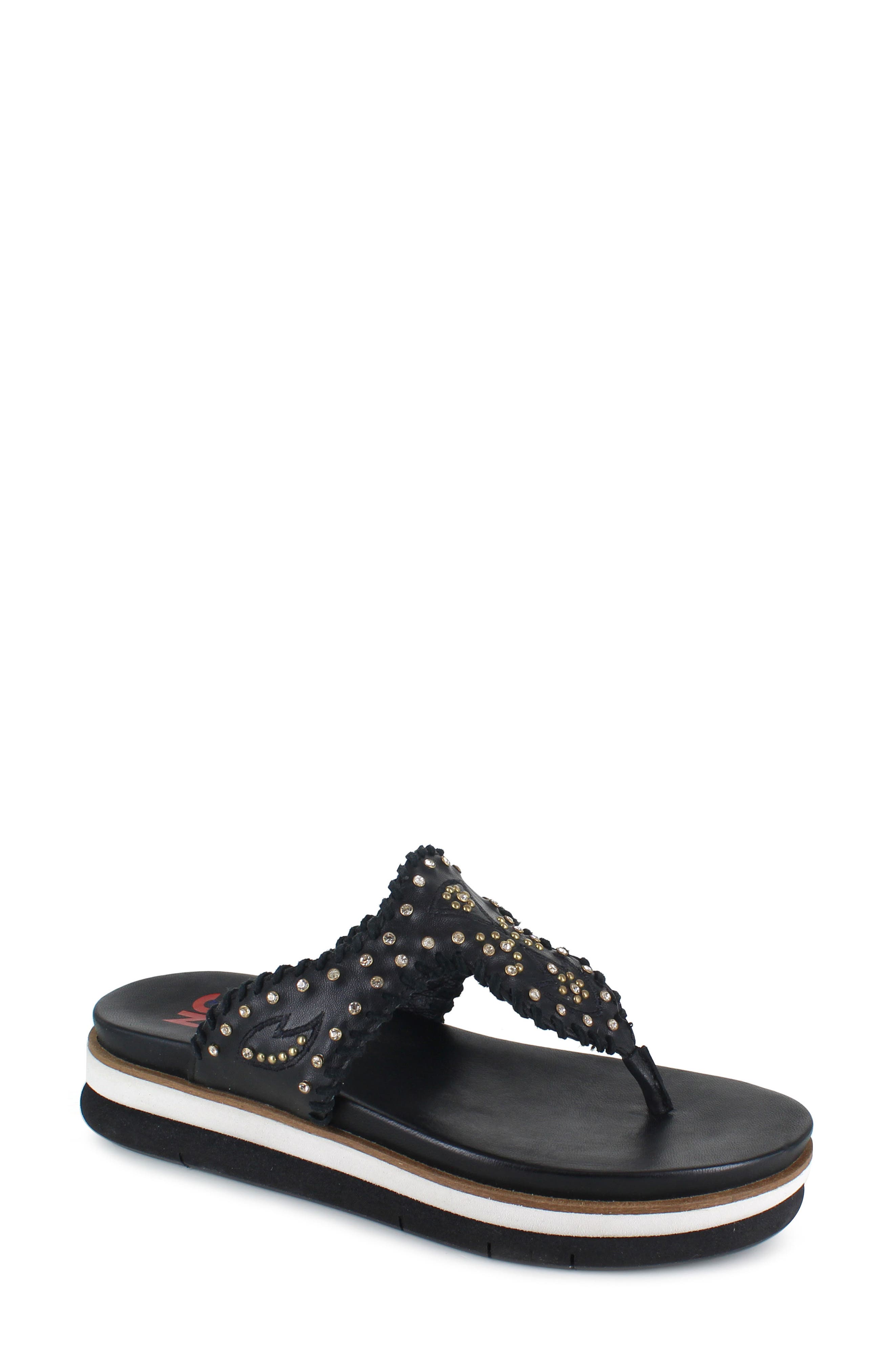 National Comfort Kamara Crystal Embellished Platform Flip Flop, Main, color, Black Leather