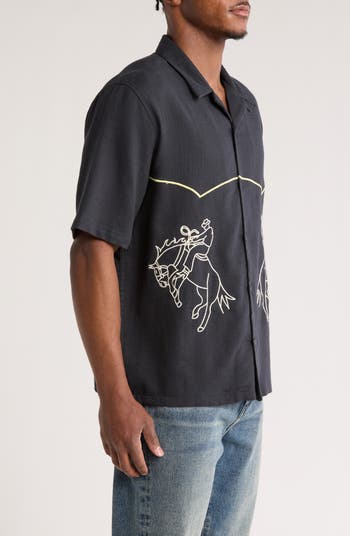Western Weave Short Sleeve Cotton Graphic Button-Up Shirt