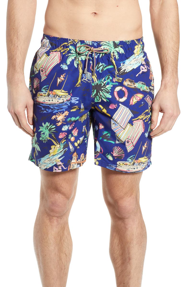 Bugatchi Print Swim Trunks, Main, color,