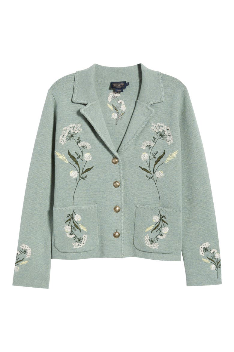 Souvenir Floral Button Front Cardigan, Alternate, color, SEAFOAM HEATHER