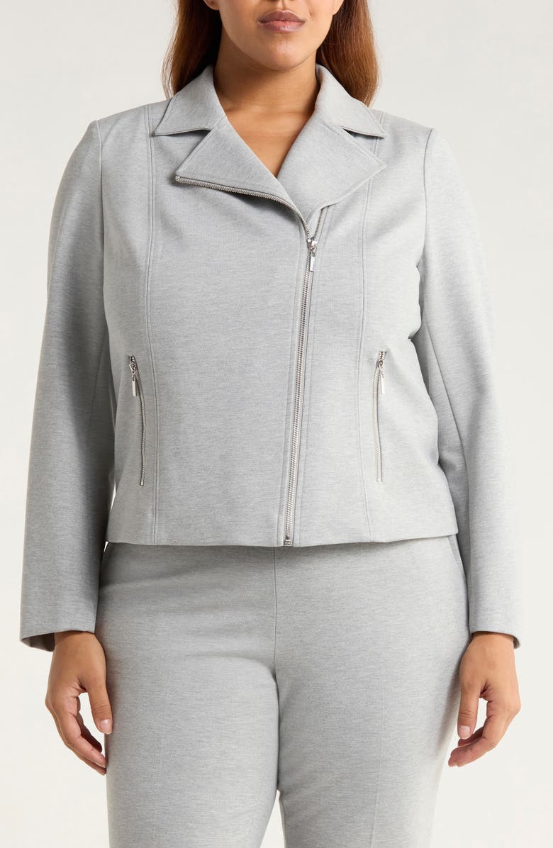 Anne Klein Moto Zip Ponte Jacket, Alternate, color, Light Heather Grey