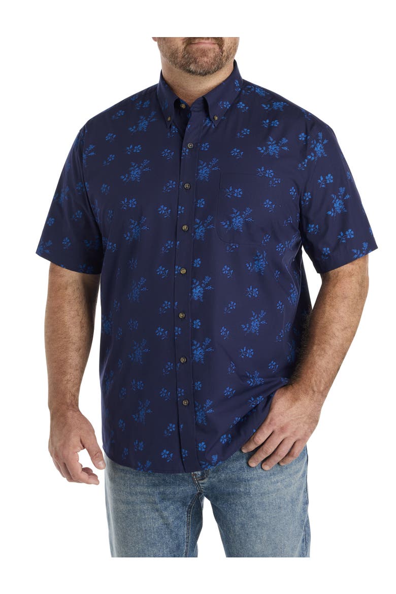 Big & Tall Easy-Care Floral Print Sport Shirt, Main, color, BLUE