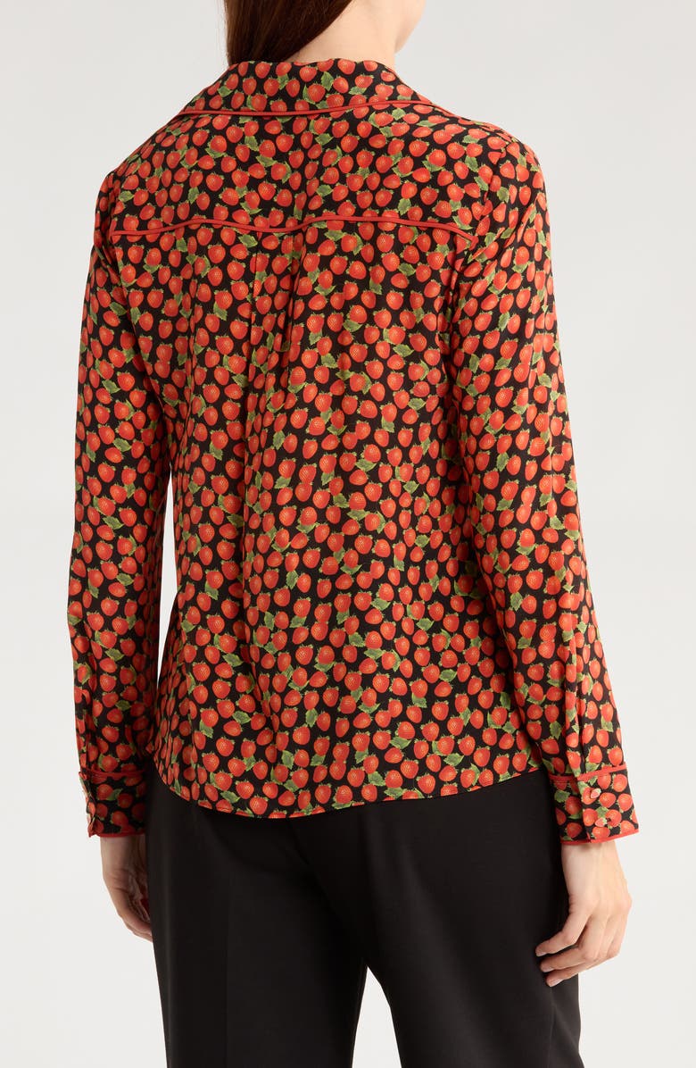 Alice + Olivia Willa Long Sleeve Silk Button-Up Shirt, Alternate, color, Strawberry Jam Black