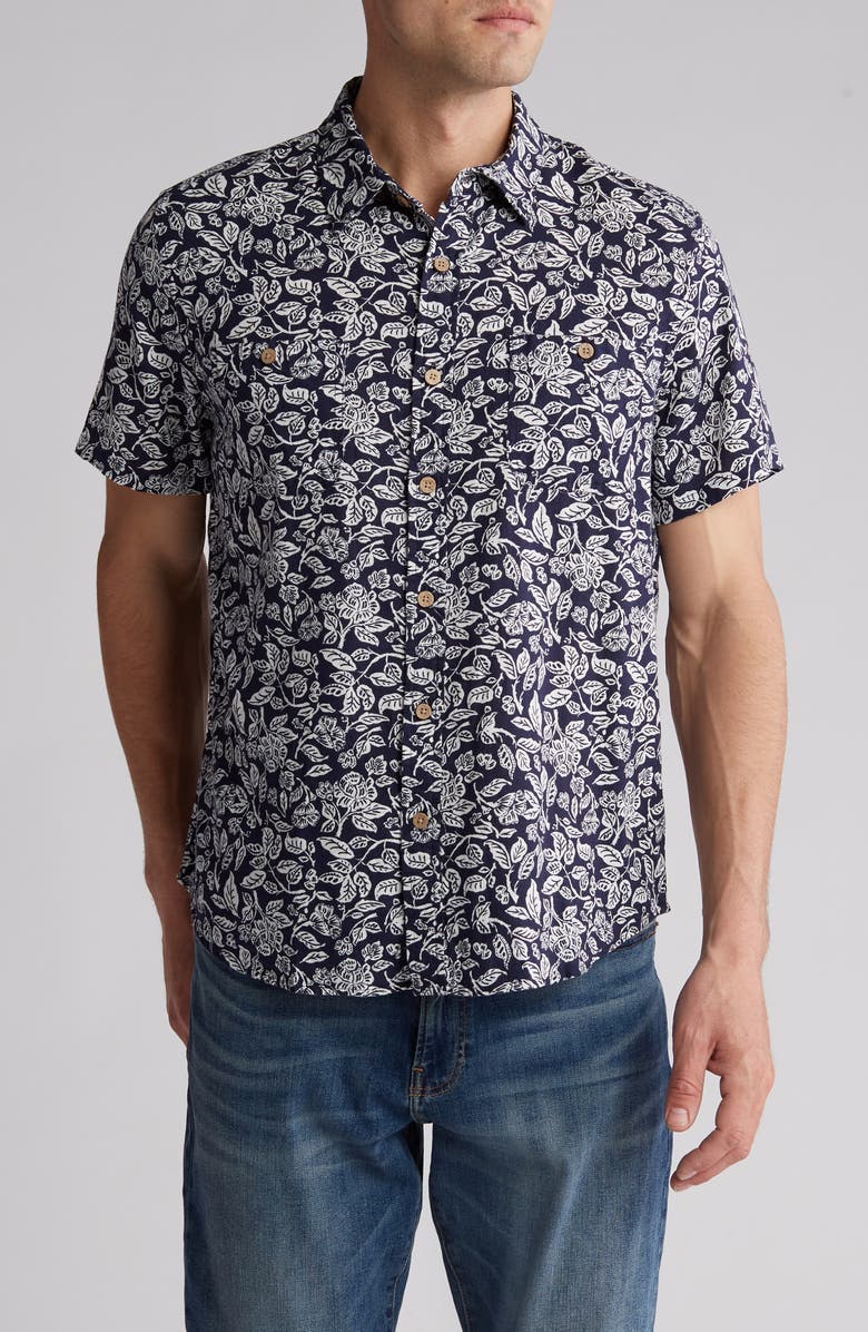 Lucky Brand Mason Floral Print Short Sleeve Button-Up Shirt, Main, color, 