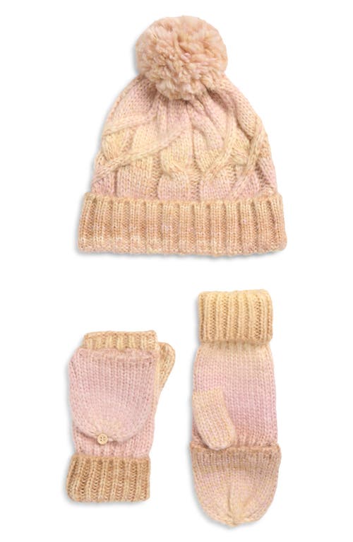 Free People Rainbow Beanie & Pop Top Mittens Set In Pink