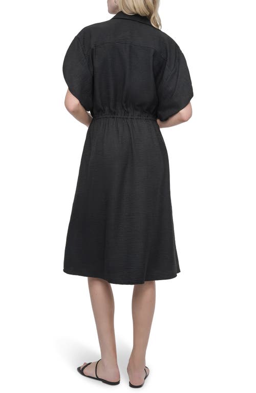 Dkny Puff Sleeve Midi Shirtdress In Black