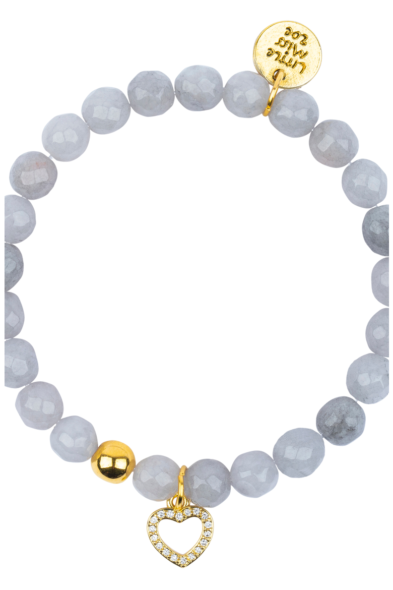 Semi-Precious Gemstone Heart Charm Bracelet in Gift Pouch, Alternate, color, Grey