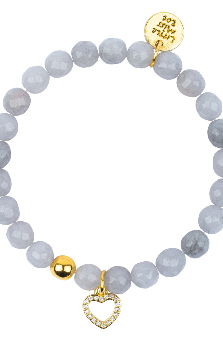 Little Miss Zoe Semi-Precious Gemstone Heart Charm Bracelet in Gift Pouch, Alternate, color, Grey
