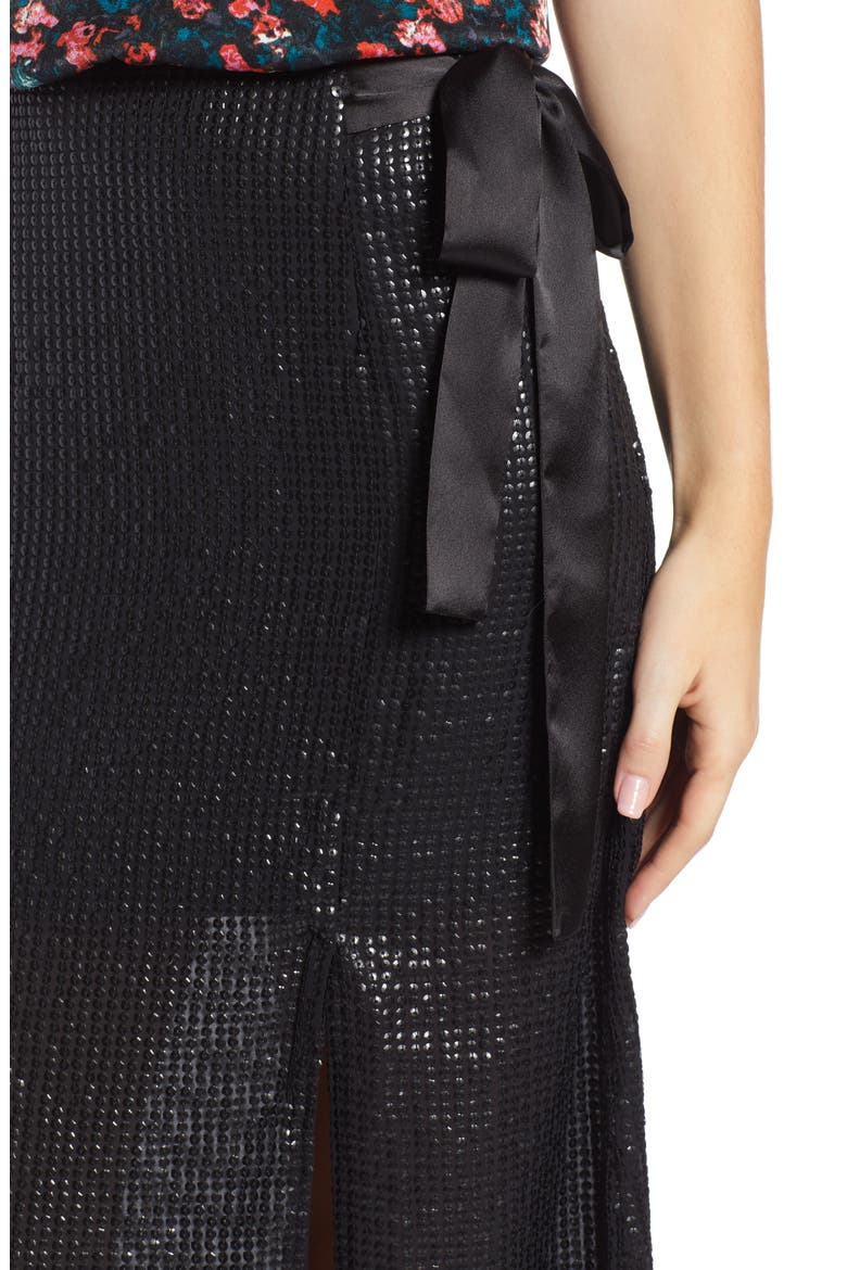 Wrap Sequin Midi Skirt (Nordstrom Exclusive), Alternate, color, BLACK SEQUIN