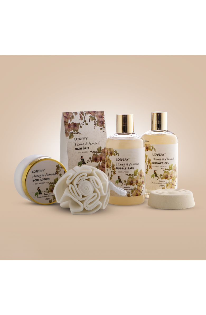 Lovery Honey & Almond Home Spa Gift Basket Luxury Set, Alternate, color, Light Beige / Brown