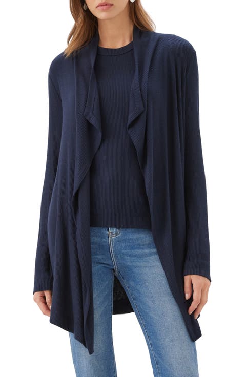 Ribbed Drape Front Cardigan