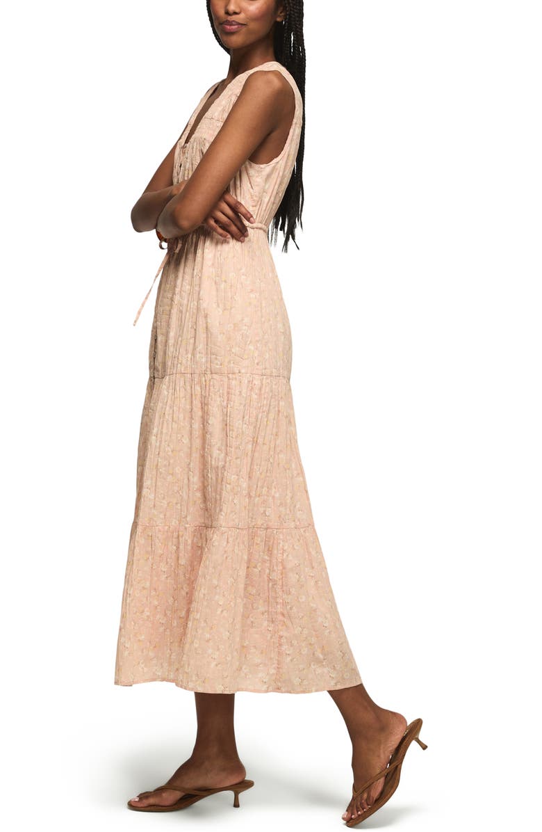Lucky Brand Floral Print Tiered Midi Dress, Alternate, color, Blush Floral
