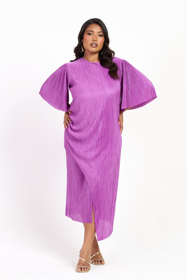 Ruched Side Flutter Sleeve Midi Dress, Main, color, Purple
