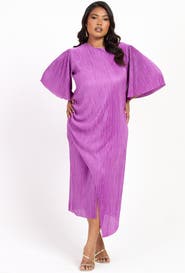 FASHION-SZN CURVE Ruched Side Flutter Sleeve Midi Dress