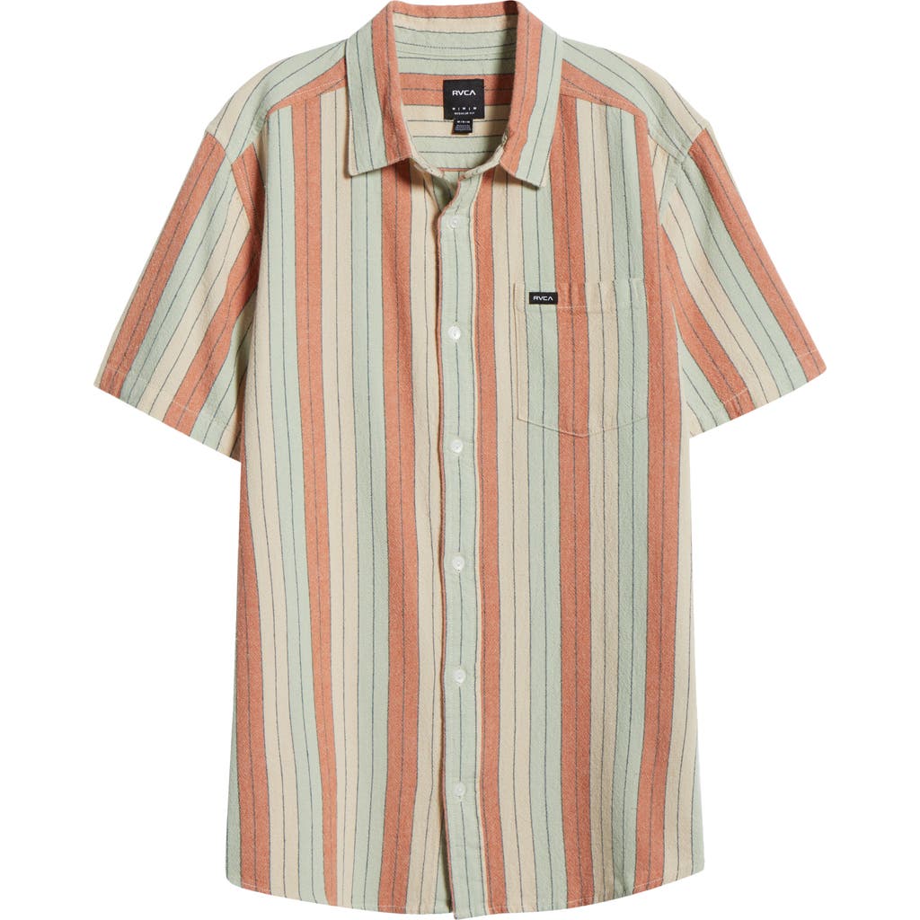 Rvca Alvarado Stripe Short Sleeve Linen Blend Button-up Shirt In Multi