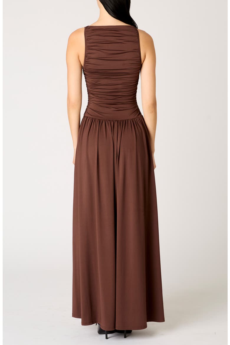 Clea Ruched Sleeveless Drop Waist Maxi Dress, Alternate, color, ESPRESSO
