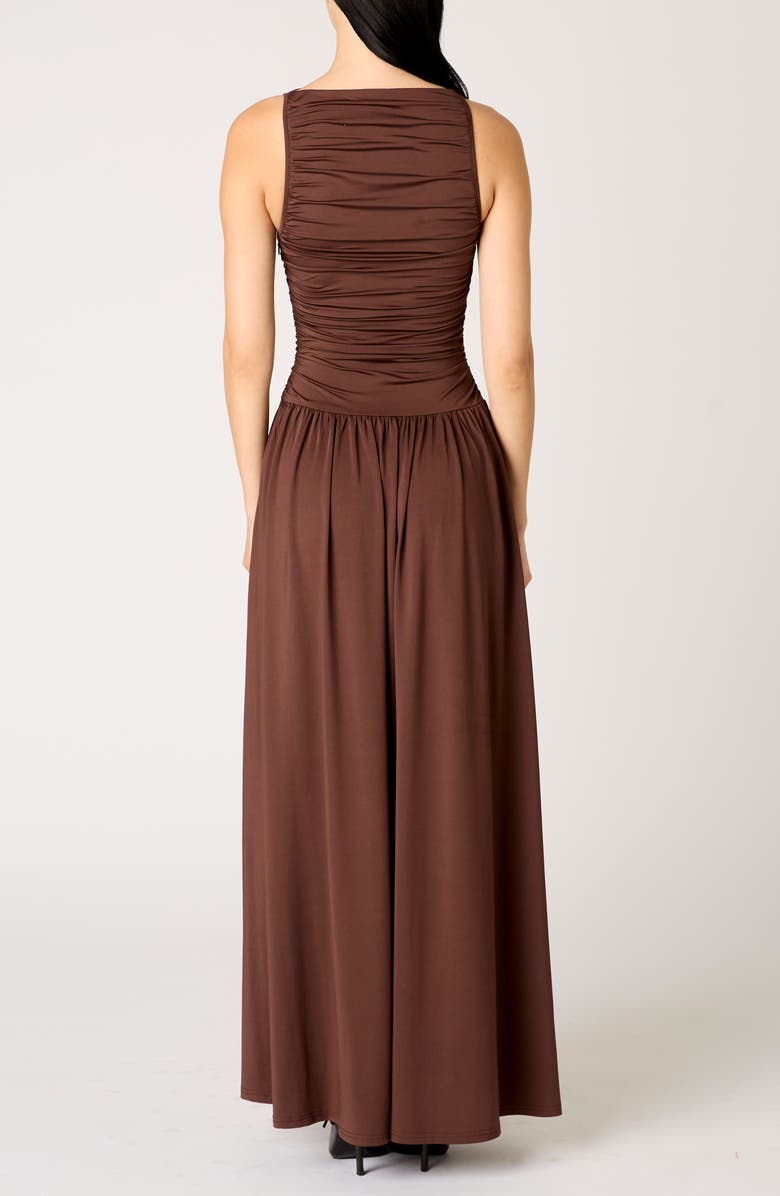 Nia Clea Ruched Sleeveless Drop Waist Maxi Dress, Alternate, color, Espresso