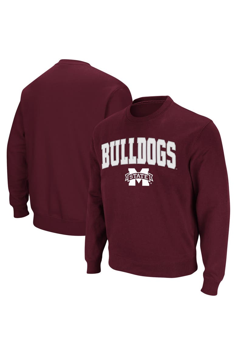 Men's Colosseum Maroon Mississippi State Bulldogs Arch & Logo Tackle Twill Pullover Sweatshirt, Main, color, Maroon