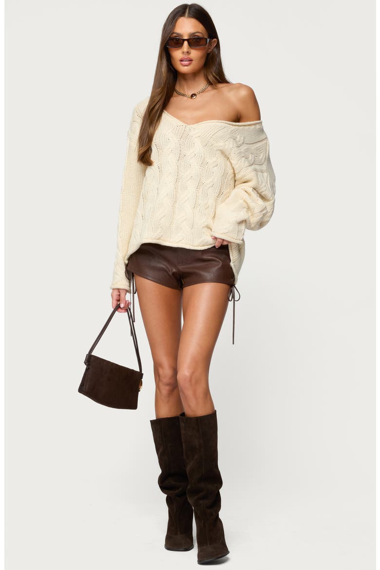 Kariss Lace Up Faux Leather Mini Shorts, Alternate, color, BROWN