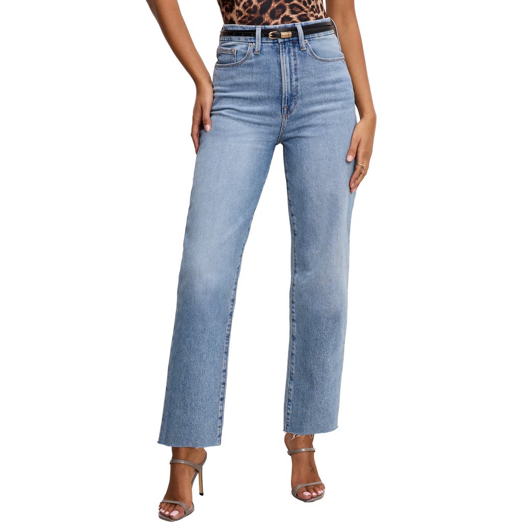 Good American Good Boy Raw Hem High Waist Ankle Straight Leg Jeans In Indigo766