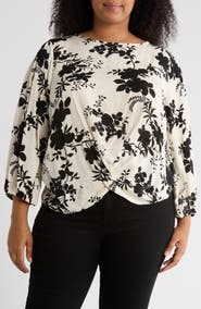 Renee C Floral Long Sleeve Twist Front Top