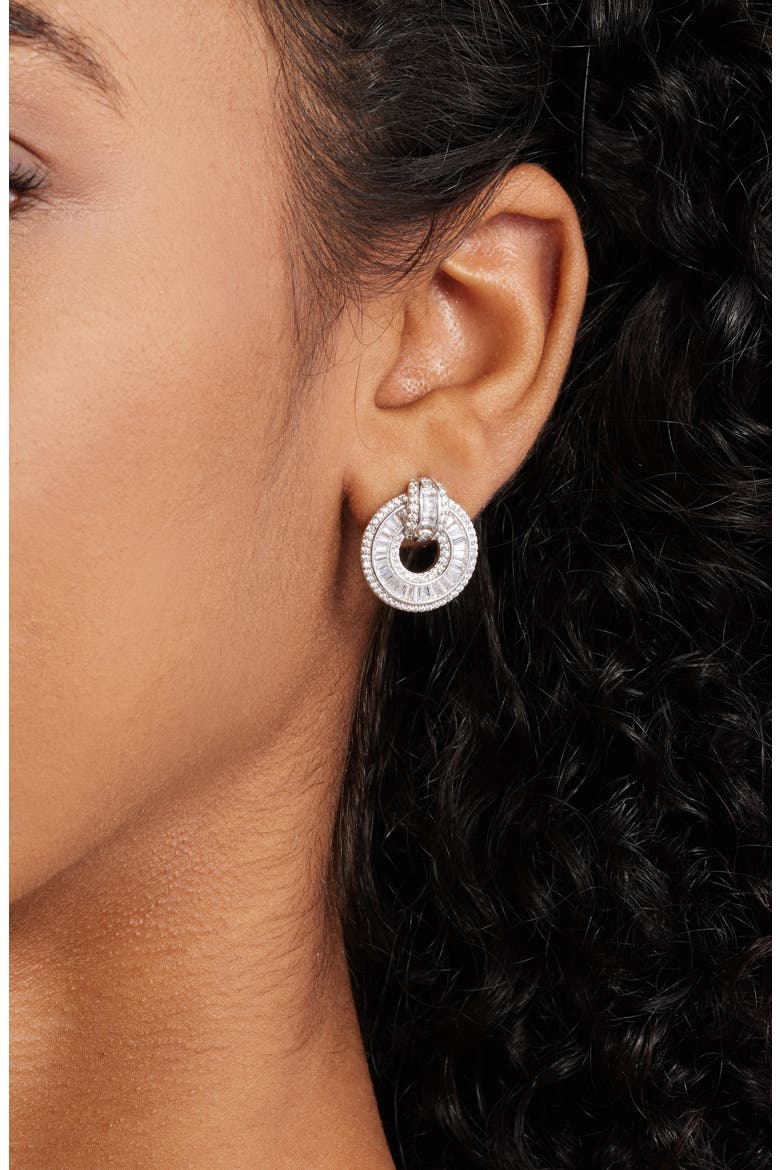 Cubic Zirconia Doorknocker Earrings, Alternate, color, CLEAR- SILVER