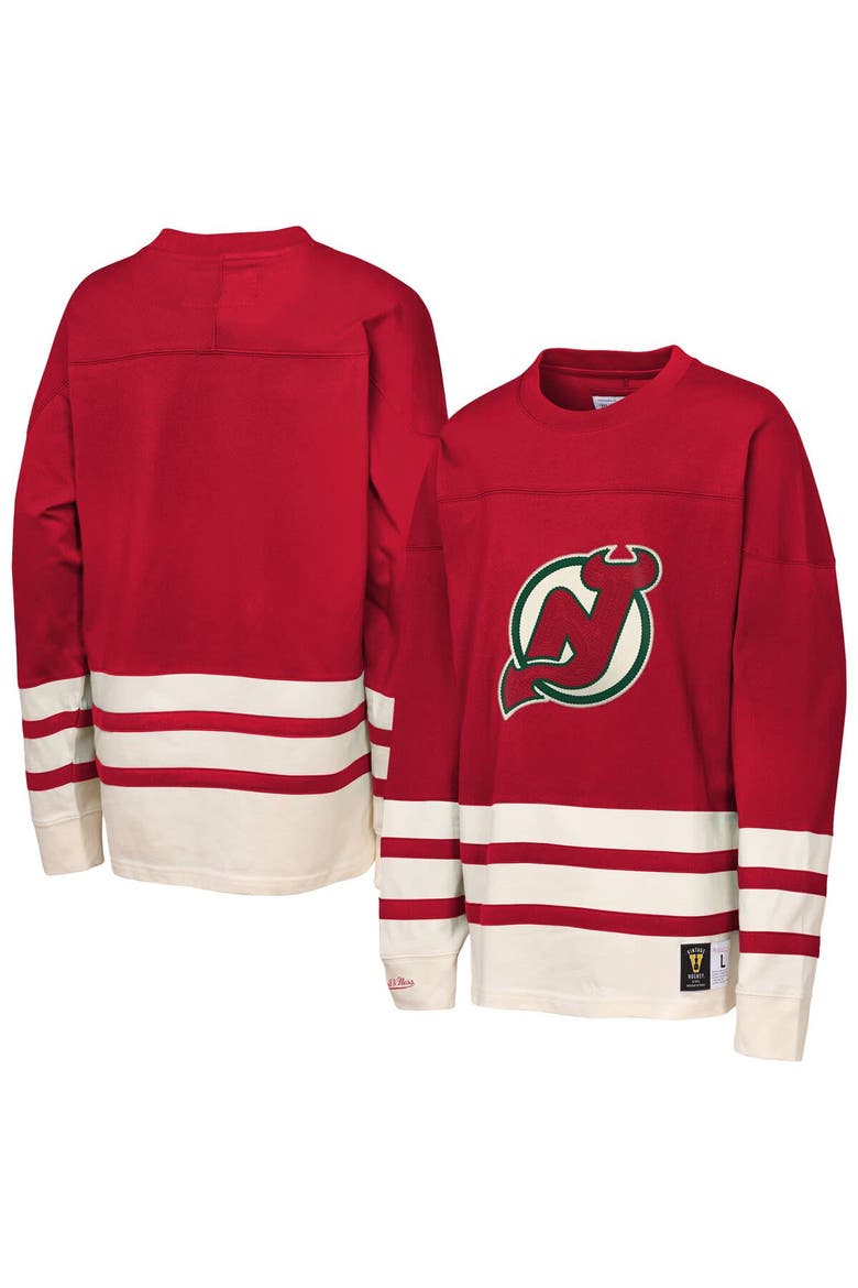 Youth Mitchell & Ness  Red New Jersey Devils Chainstitch Heavyweight Long Sleeve Top, Main, color, Red