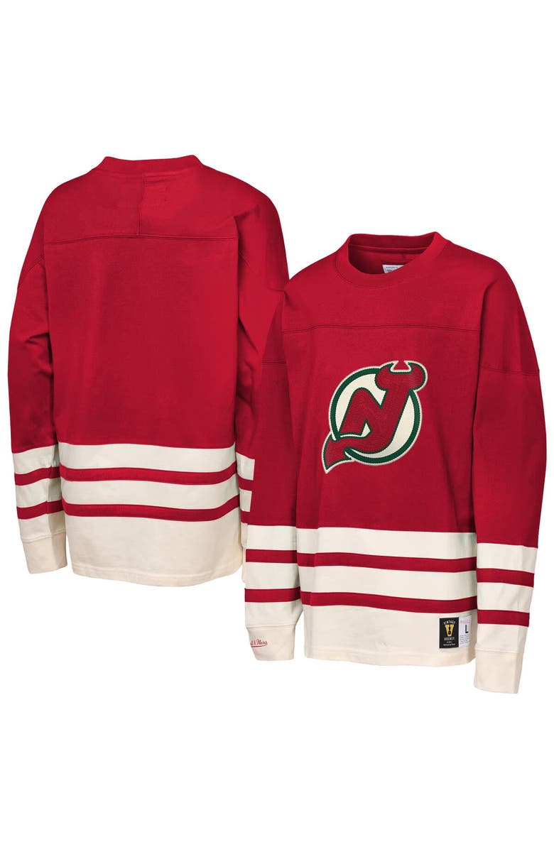 Mitchell & Ness Youth Mitchell & Ness  Red New Jersey Devils Chainstitch Heavyweight Long Sleeve Top, Main, color, Red