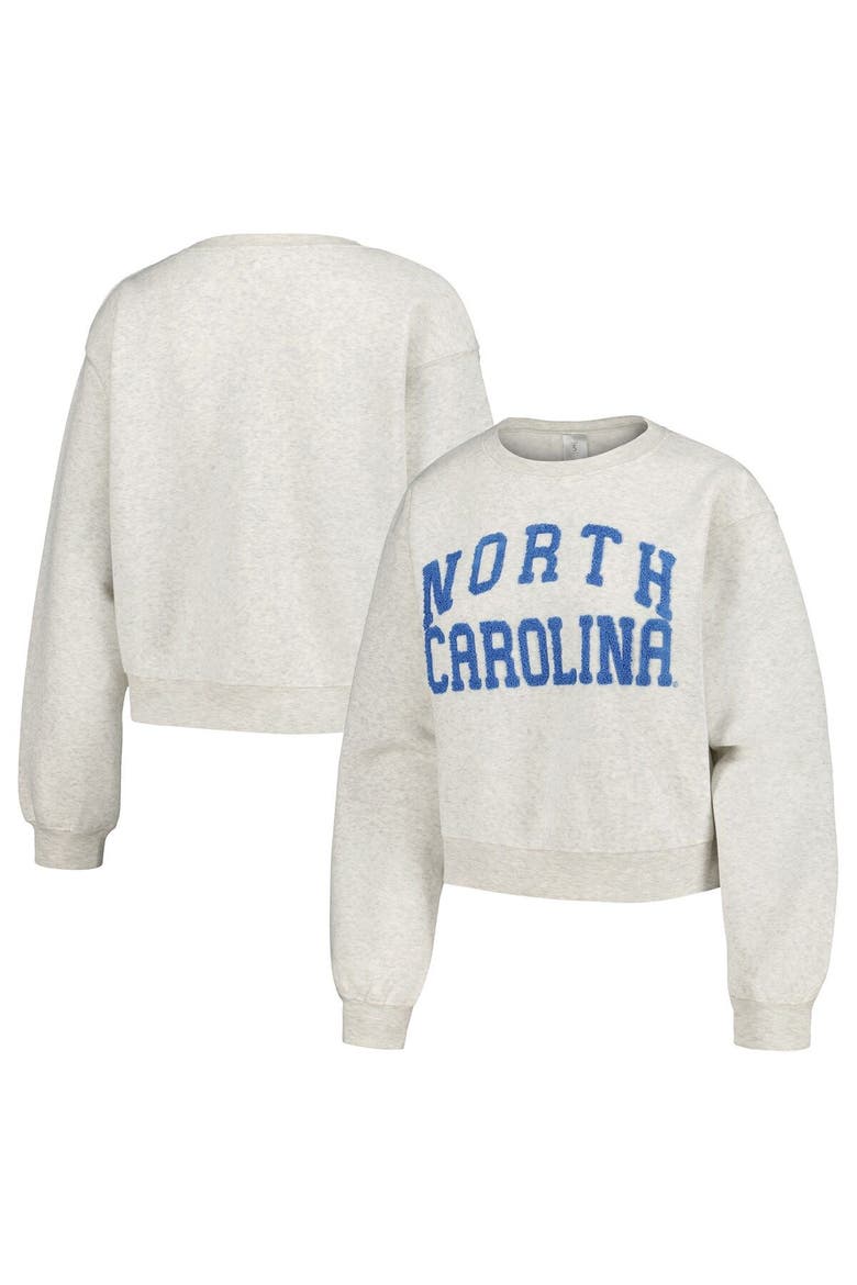 Women's ZooZatz Oatmeal North Carolina Tar Heels Core Chenille Cropped Pullover Sweatshirt, Main, color, Heather Gray