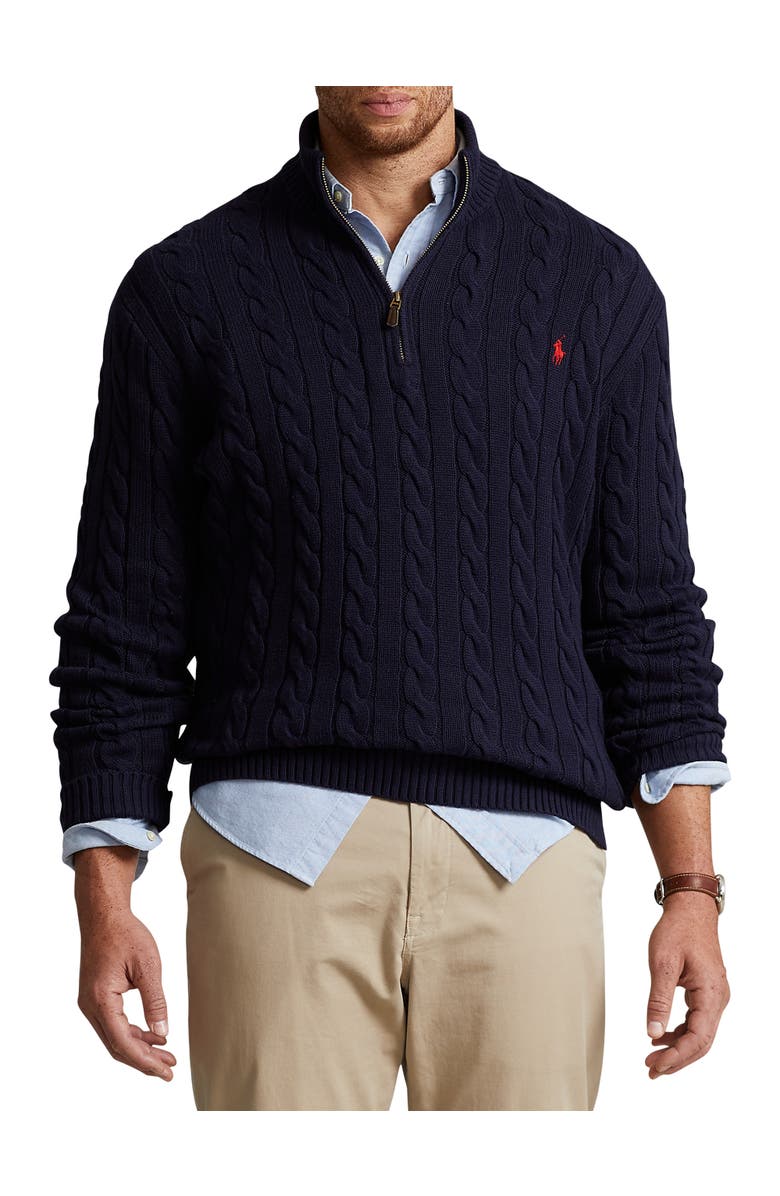 Polo Ralph Lauren Big & Tall Cable Knit Cotton 1/4-Zip Sweater, Main, color, Hunter Navy
