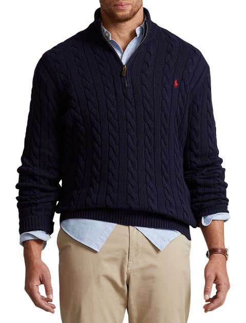 Big & Tall Cable Knit Cotton 1/4-Zip Sweater