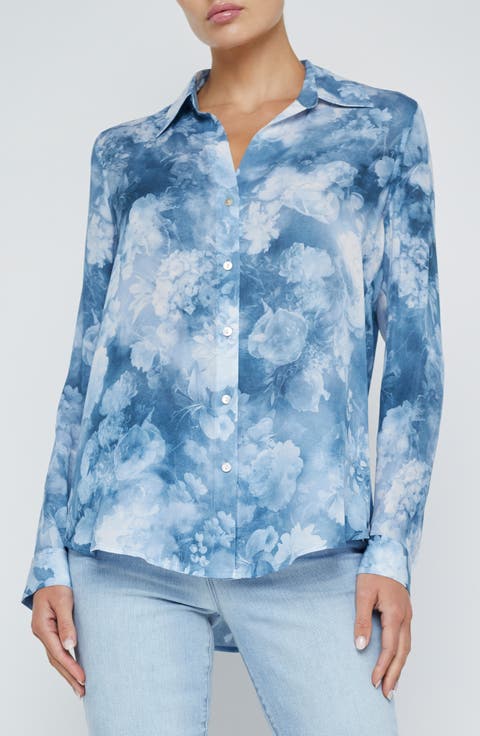 Nina Floral Print Silk Button-Up Shirt