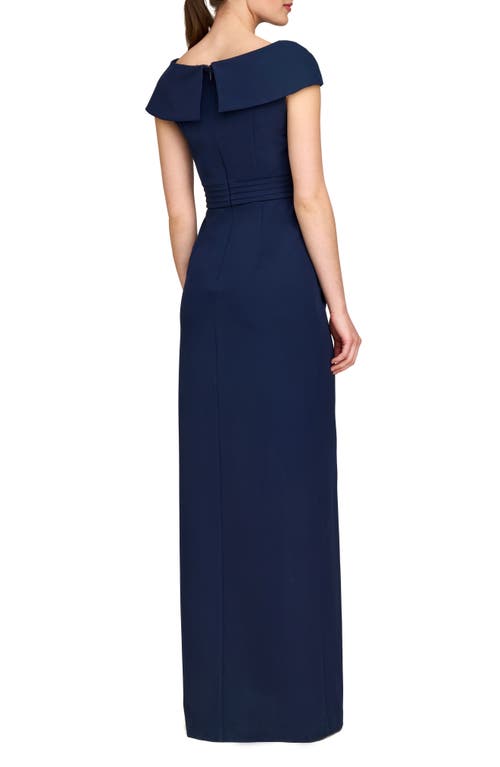 Kay Unger Anastasia Cap Sleeve Column Gown In Dark Midnight
