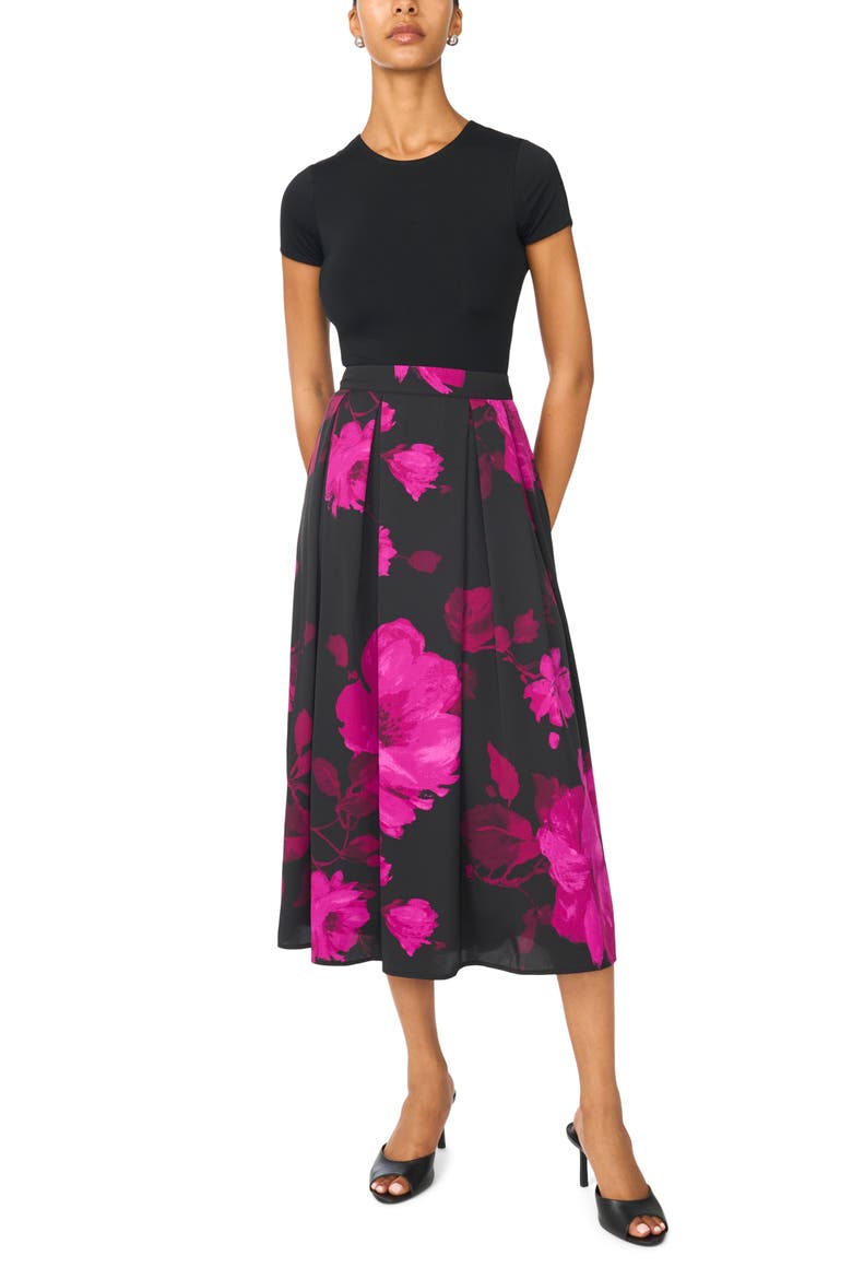 Double Pleated Midi Skirt, Alternate, color, RICH BLACK