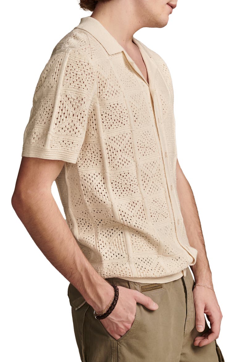 Short Sleeve Pointelle Knit Camp Shirt, Alternate, color, WHITE CAP GRAY