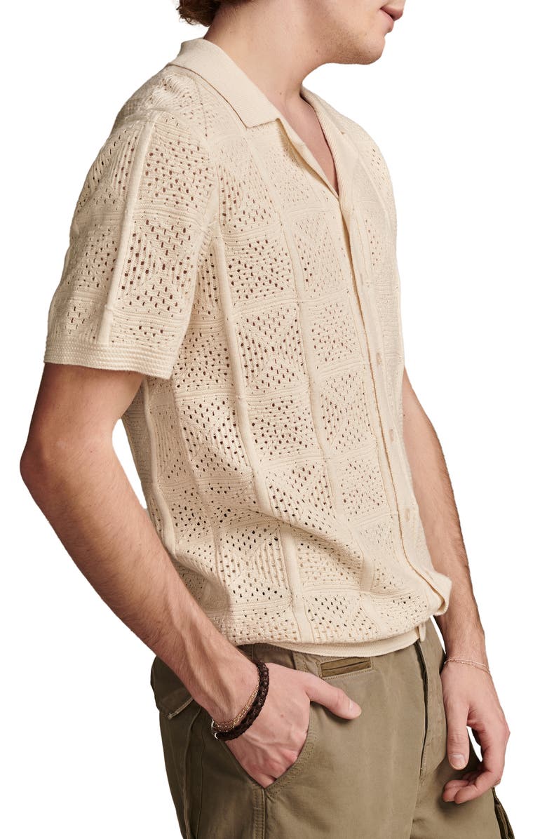 Lucky Brand Short Sleeve Pointelle Knit Camp Shirt, Alternate, color, 